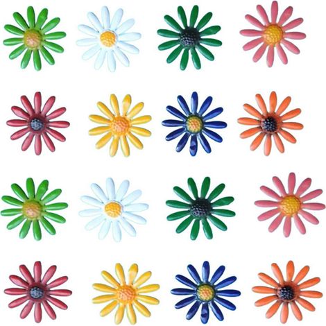 16 décorations murales en métal en forme de fleurs, fleurs suspendues, décoration murale de jardin, pour l'intérieur ou l'extérieur, maison, cour, terrasse, clôture (1/5)