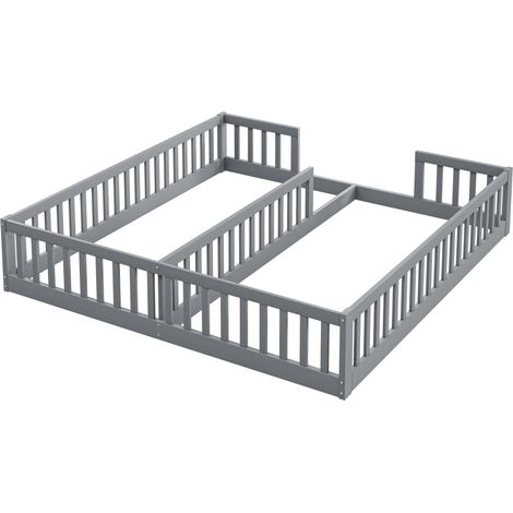Letto a pannello per bambini 90 x 200 cm con sponde di sicurezza in pino e MDF grigio (1/5)