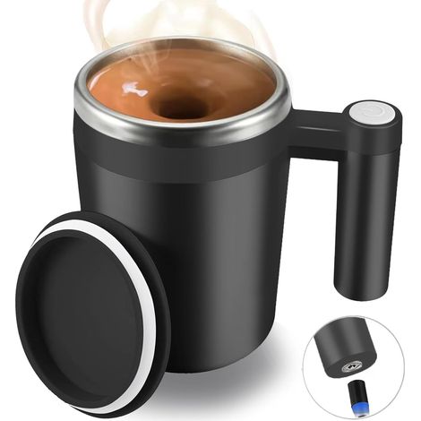 400 ml Tasse à café magnétique rechargeable noire avec agitateur automatique, étanche, idéale pour le lait et le cacao, idéale pour le bureau, la cuisine ou les voyages. Cadeau idéal (1/5)