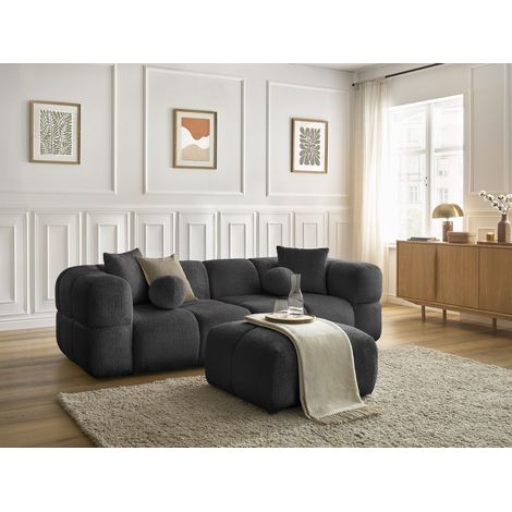 BOBOCHIC - Canapé droit fixe 3 places CRISTINA avec pouf Gris foncé (1/5)