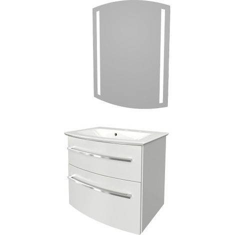 Fackelmann B.STYLE Badmöbel Set – Waschbecken mit Unterschrank und LED-Spiegel – Waschbeckenunterschrank 60 cm hängend breit in Weiß Hochglanz – Badspiegel mit Beleuchtung"-"90173145 (1/5)
