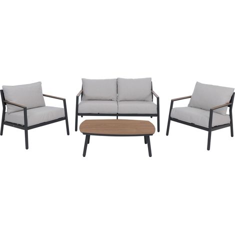 Salon de jardin en aluminium HHG-337, ensemble lounge canapé salon de jardin, tissu/textile oléfine 210 g/m², gris clair