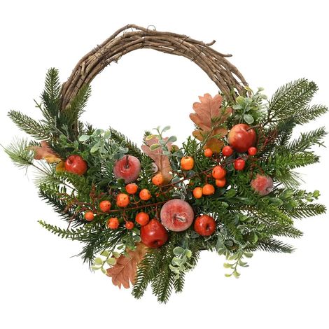 Weihnachtskranz aus Weide mit Ästen und Äpfeln Ø40 x H12 cm (1/2)