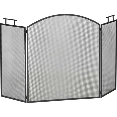 Grille de protection de cheminée, grille pare-étincelles en trois parties 128 x 76,5 cm pliable avec filet en fer pour cheminée sécurisée (1/5)