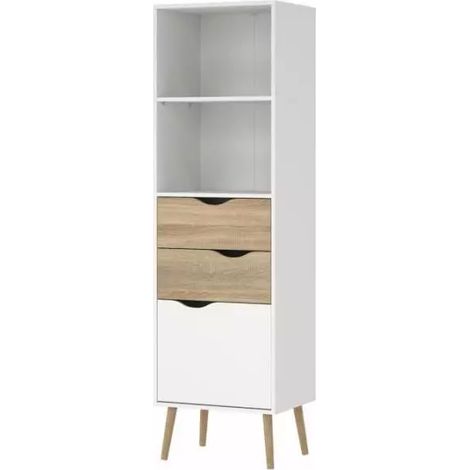 vetrina 2 cassetti e 1 anta "oslo" bianco e quercia 50,2x39,1x171,3 cm
