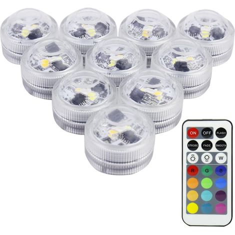 Lampe À Bouton - Led Rgb - Étanche Ip68 - Pour Aquarium Et Décoration Intérieure - Télécommande Incluse - Lot De 10