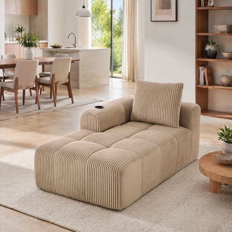 Canape compact velours cotele avec poches khaki OKMYHOME (1/5)