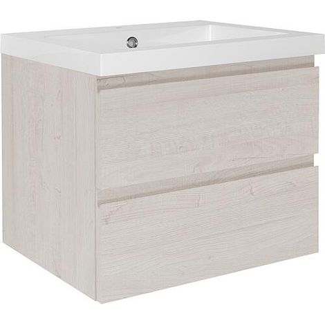 Meuble sous-vasque + vasque en fonte minérale ELAI décor chêne clair 2 tiroirs 610x550x510mm (1/3)