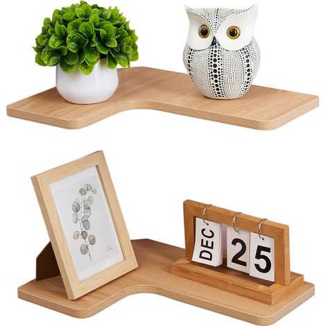 Étagère d'angle suspendue, lot de 2 étagères murales de 40 cm en forme de L, étagère murale en bois pour cuisine, salle de bain, salon, chambre (Naturel) (1/5)