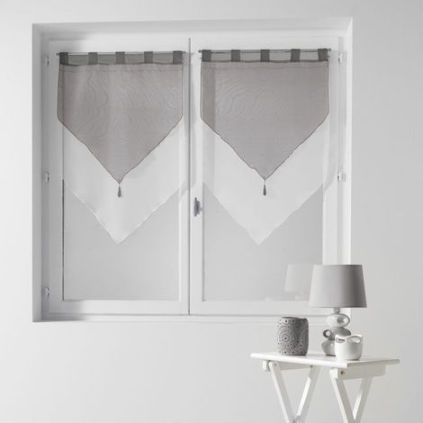 Paris Prix – Paire de voilages brise bise 60x90cm – Lot de 2 – Polyester blanc et gris – Fixation à passants pour intérieur (1/2)