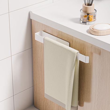 Porte-Serviettes sans Percer Aluminium Autocollant Etagère Murale Porte-Serviettes Salle de Bain Montage Mural pour Salle de Bain (Noir) (1, Blanc, 32L×5B×3,5H)
