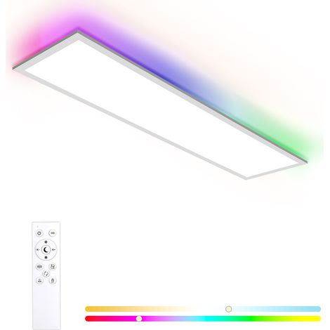 Oraymin – Plafonnier LED Ultra-Mince 40W 4400LM - Dalle Lumineuse Rectangulaire 120x30cm - Rétroéclairage RGB Dimmable avec Télécommande - Pour Salon, Bureau, Cuisine ou Chambre (1/5)
