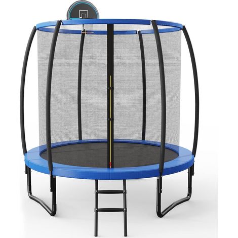 GOPLUS Trampoline Enfan D.244CM, avec Panier de Basketball/Filet de Sécurité H.180CM/Anti UV,Charge Dynamique 150KG, GS Certifié (1/5)