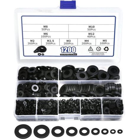 Lot de 1200 rondelles plates plastique – Assortiment vis, boulons – Garde-boue – Qualité supérieure (1/5)