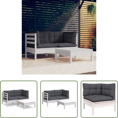Canapé d'angle - Salon de jardin 3 pcs avec coussins anthracite bois de pin (1/5)