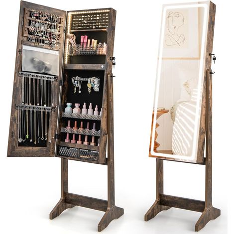 Standing Jewelry Cabinet w/ LED Lights 3 Adjustable Angles (1/5)