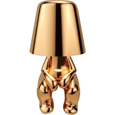Lampe de bureau tactile dorée Thinker, lampe de chevet décorative portable à chargement sans fil et USB - Position assise, couleur or, 1 pièce