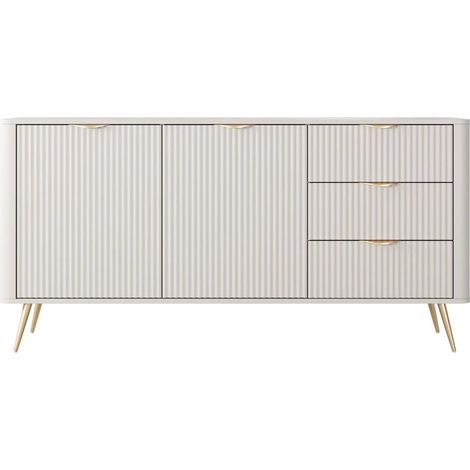 JOUDY - Buffet 2 portes 163cm -effet rainuré - Beige (1/5)