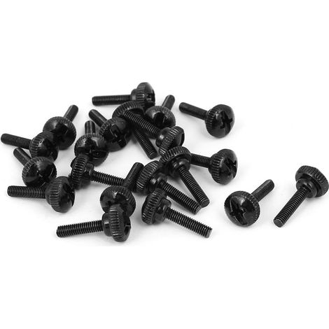 sourcing map 20 vis Phillips à tête moletée M3 x 12 mm noires pour boîtier PC