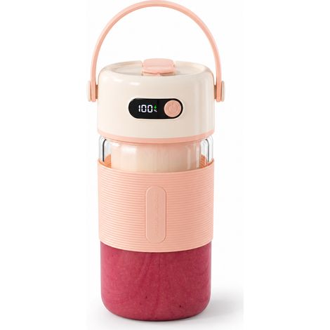Blender Portable Rechargeable 700 ml en Verre, Rose, pour Smoothies de Fruits et Légumes, 26 Lames en Acier Inoxydable 316 (1/5)