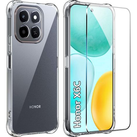 Handyhülle für Honor X6C + Schutzfolie, transparent, stoßfest
