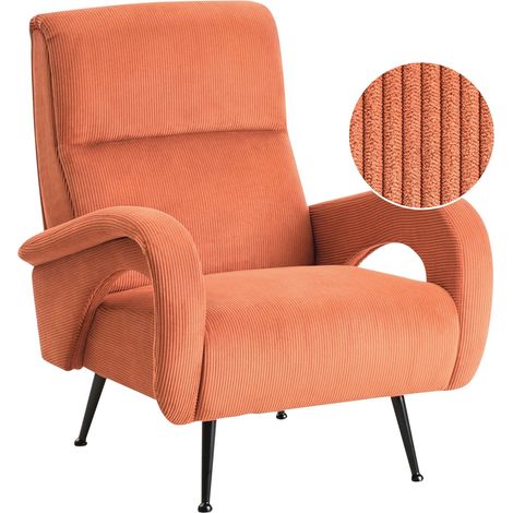 Fauteuil Retro en Velours Côtelé Rembourré Orange Svalov