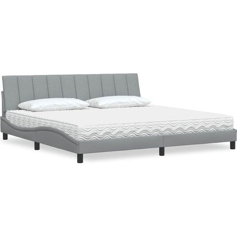 Lit avec matelas Hanko gris clair 200x200 cm tissu vidaXL (1/5)
