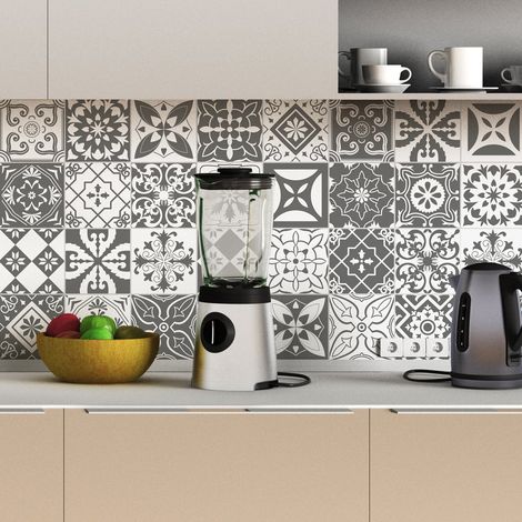 30 Stickers adhésifs carrelages Sticker Autocollant Carreaux de ciment Mosaïque carrelage mural salle de bain et cuisine Carreaux de ciment adhésif mural azulejos 20 x 20 cm 30 pièces (1/5)