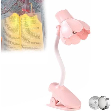 Lampe de Lecture en Forme de Fleur Pastel Mignonne Portable pour Lit, avec 10 Piles, Réglable à 180°, pour Les Yeux (Rose) (1/5)