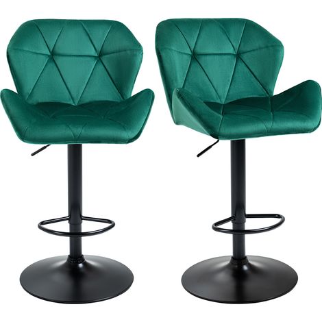 Bar Stools Set Of 2, Velvet-Touch Barstools with Metal Frame Footrest Adjustable Height, Green (1/5)