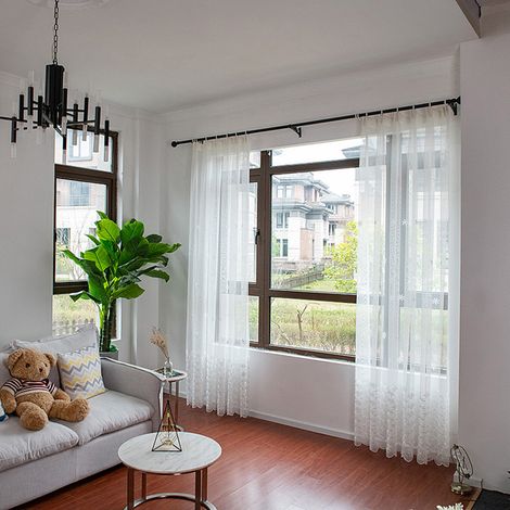 Rideaux en polyester, cantonnières en voile, décoration pour chambre et salon (blanc) (1/5)