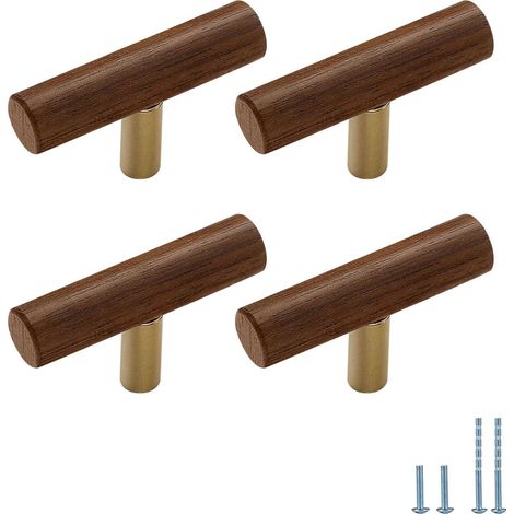 Poignée de tiroir ou de porte de placard en bois et alliage de zinc (4 pièces) – Longueur 1,97 po (1/4)
