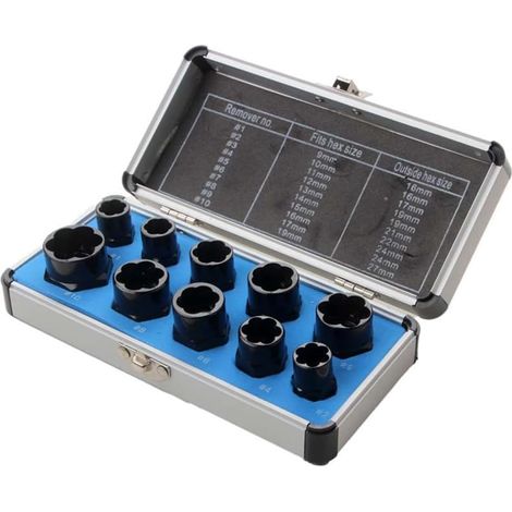 Set of 10 hex nut removal tools for removing damaged nuts and bolts (1/5)