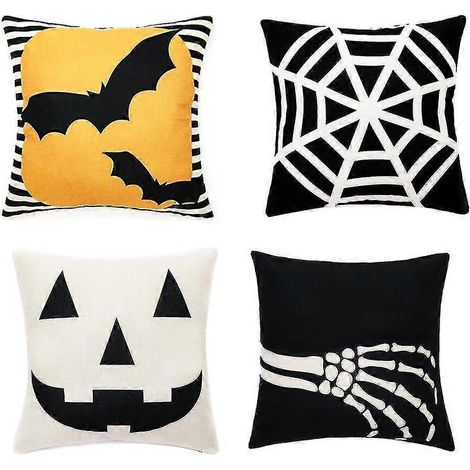 Ensemble de 4 housses de coussin décoratives d'Halloween, en lin, pour canapé et lit. (1/5)