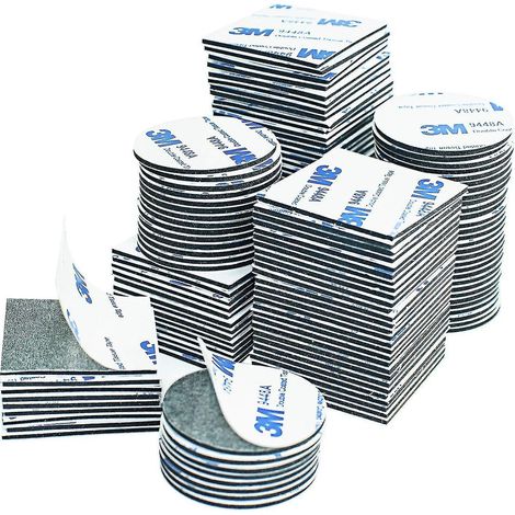 Lot de 100 pastilles adhésives double face, carrées et rondes noires extra-fortes, autocollants en mousse, pour coller sur les murs, les sols, les portes et le plastique. (1/5)