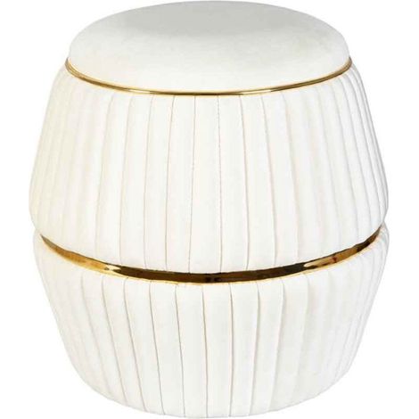 Pouf Rond Design "Doric" 53cm Ivoire & Or (1/5)