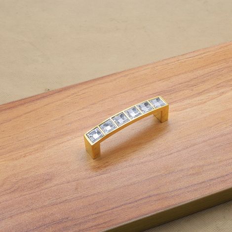 Möbelgriff aus Kristallglas für Türen, Schubladen, Schränke und Vitrinen (Gold, 64 mm)