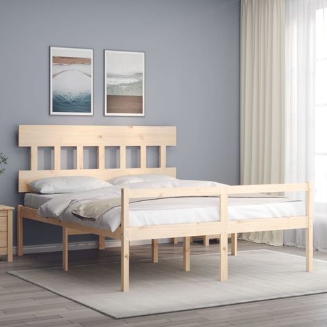 Lit adulte avec tête de lit - Cadre de lit - Lit simple 160x200 cm bois massif -70781 (1/5)