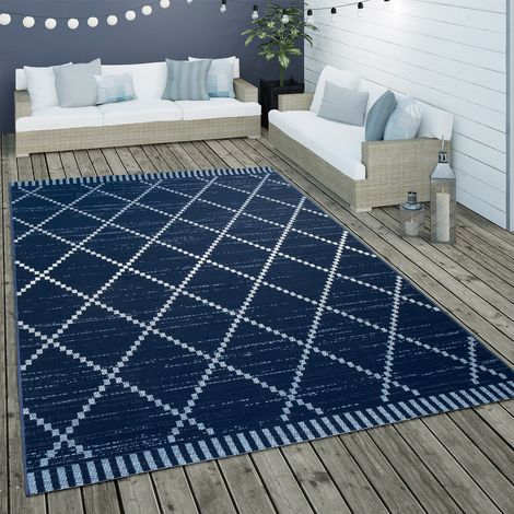 Paco Home Tappeto etnico per interni ed esterni dal tessuto piatto con design scandinavo geometrico blu e bianco 80x150 cm