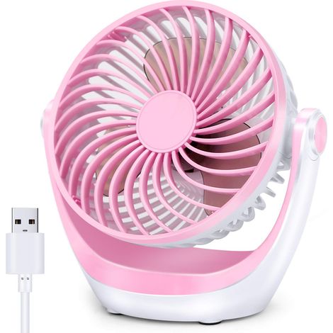 Desk Fan Small Table Fan with Strong Airflow Quiet Operation Portable Fan Speed Adjustable Head Pink (1/4)