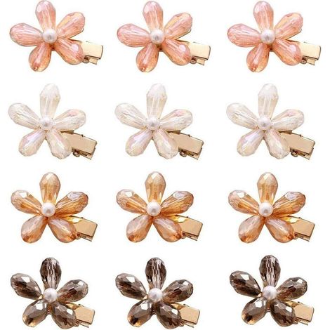 12 piezas de pinzas para el cabello de cristal y horquillas de cocodrilo con perlas – Horquillas pequeñas con forma de flor, accesorios para el cabello para mujeres y niñas. (1/4)