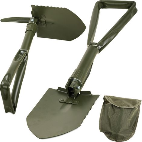 Pelle pioche pliante en acier allié – Poche en nylon avec fermeture Éclair – Dimensions 69 cm dépliée – Outil multifonctionnel pour extérieur – Tresice France
