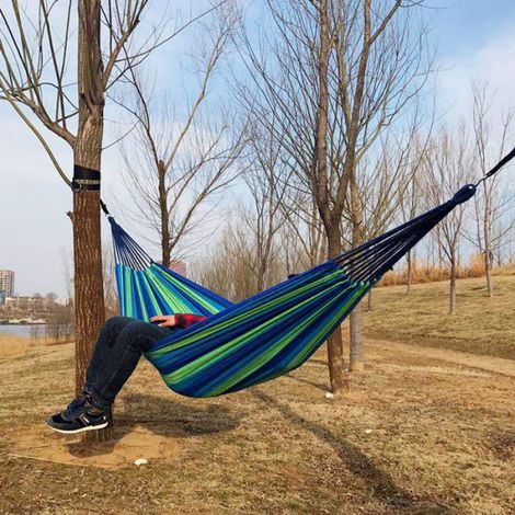 Hamac Double - 260 x 150 cm - Coton Respirant - Bleu - 1 Pièce (1/5)
