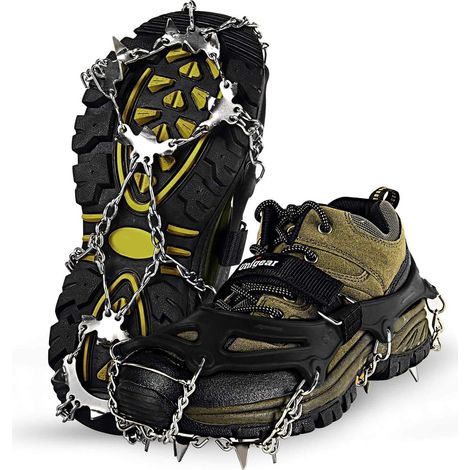 Steigeisen für Wanderschuhe, Schneesteigeisen mit 18 rutschfesten Stollen zum Gehen, Joggen, Klettern und Wandern
