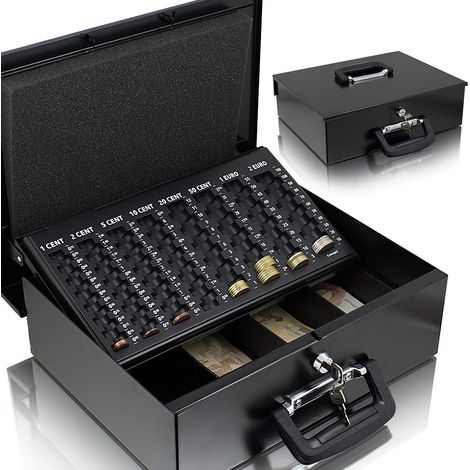 35cm Schwarz Geldtransportbox Geldkassette Münzzählbrett Zähl- und Transportkassette Münzkassette Geld Kasse Geldkasse Transportbox 350mm