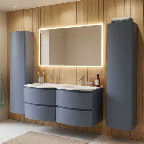 ARMONIA Ensemble meuble + double vasque 140 cm + 2 colonnes Bleu Mer (1/5)