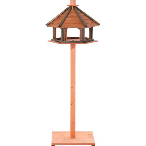 130cm Wooden Bird Table, Feeding Station with Roof for Outdoor, Brown