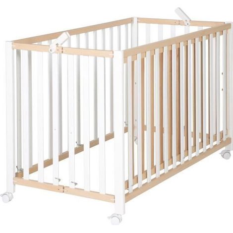 Lit bébé pliant - 60 x 120 cm - ROBA - FOLD UP - Roulettes - Bois / Blanc