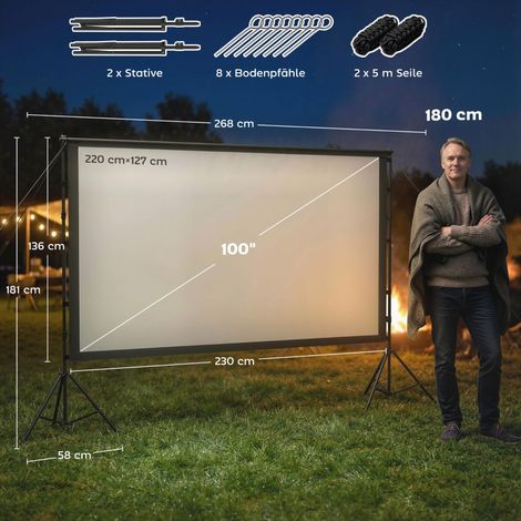Écran de projection 100 pouces 16:9 HD 4K/8K portable, double face avec trépieds pliables, support inclus, noir (1/5)