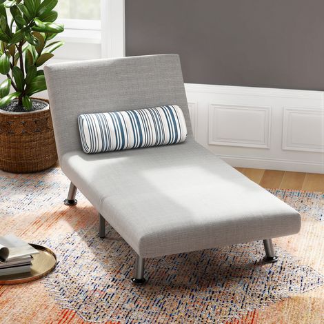 Canapé-lit 3 en 1 une place avec dossier inclinable 5 positions, coussin rembourré et matelas, canapé-lit pliant pour salon, en acier et lin, 75 x 70 x 75 cm, gris clair (1/5)